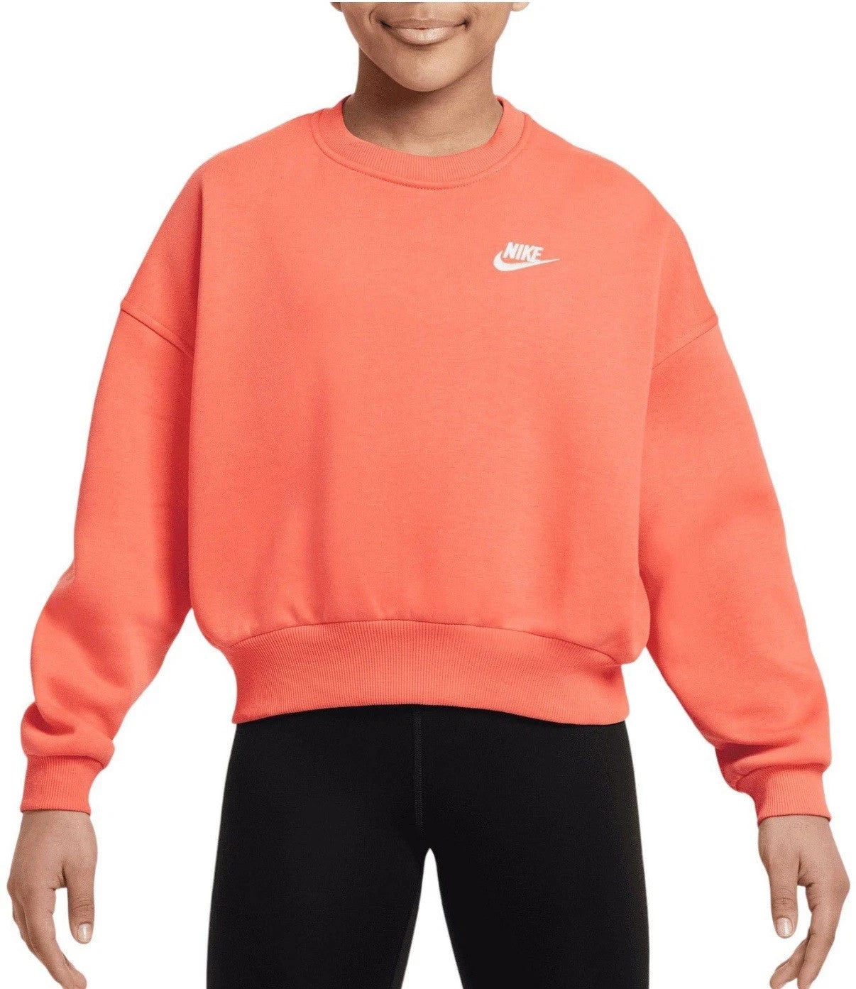 Sportswear Club Sweatshirt Girls Orange Fleece Crew-Neck Pullover UPS838