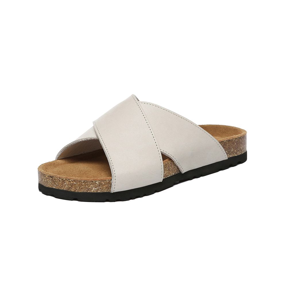 Everau Australia Genuine Leather Croia Slides With Eva Sole In Light Sand
