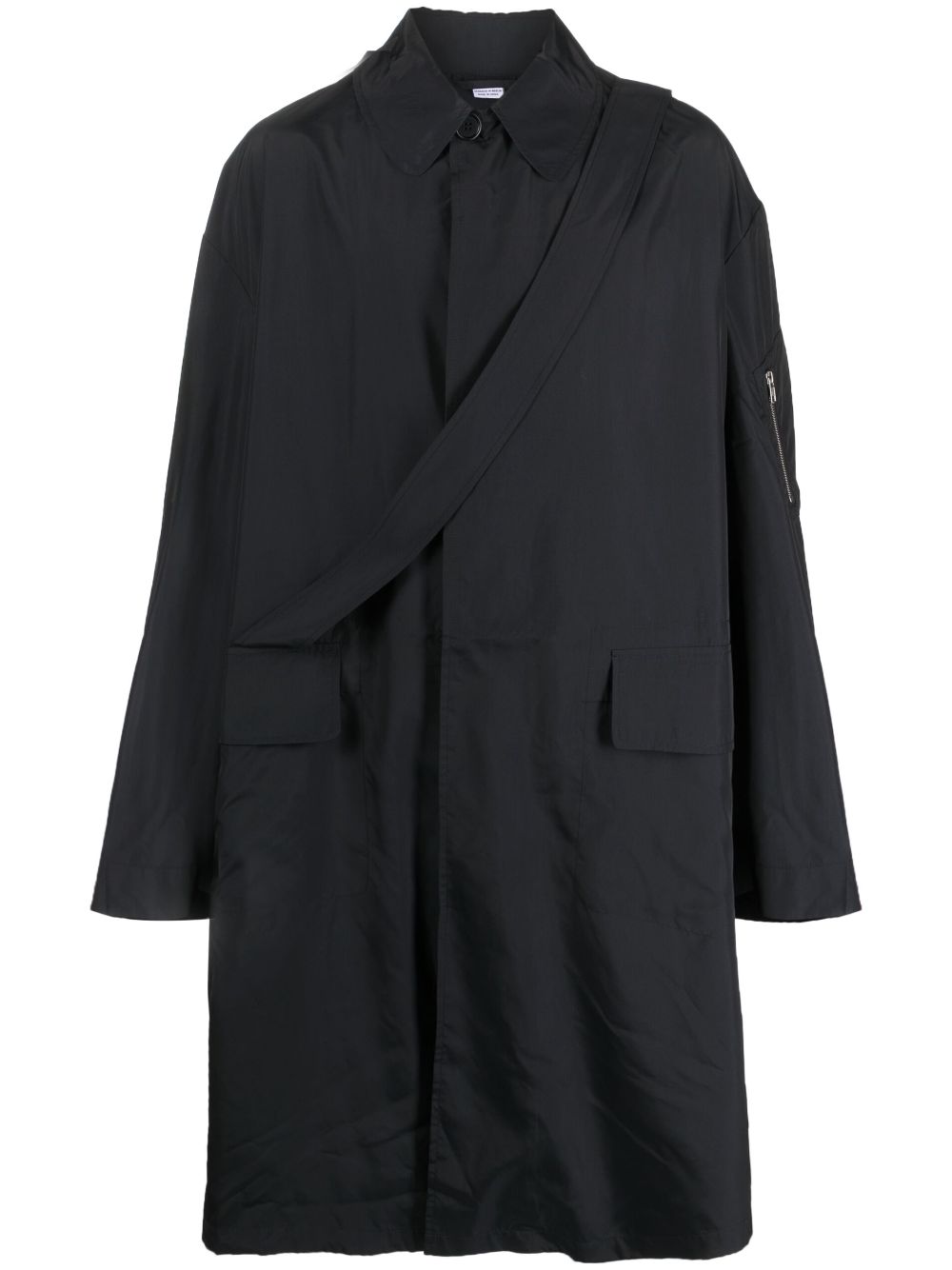 Strap-detail long raincoat - Black