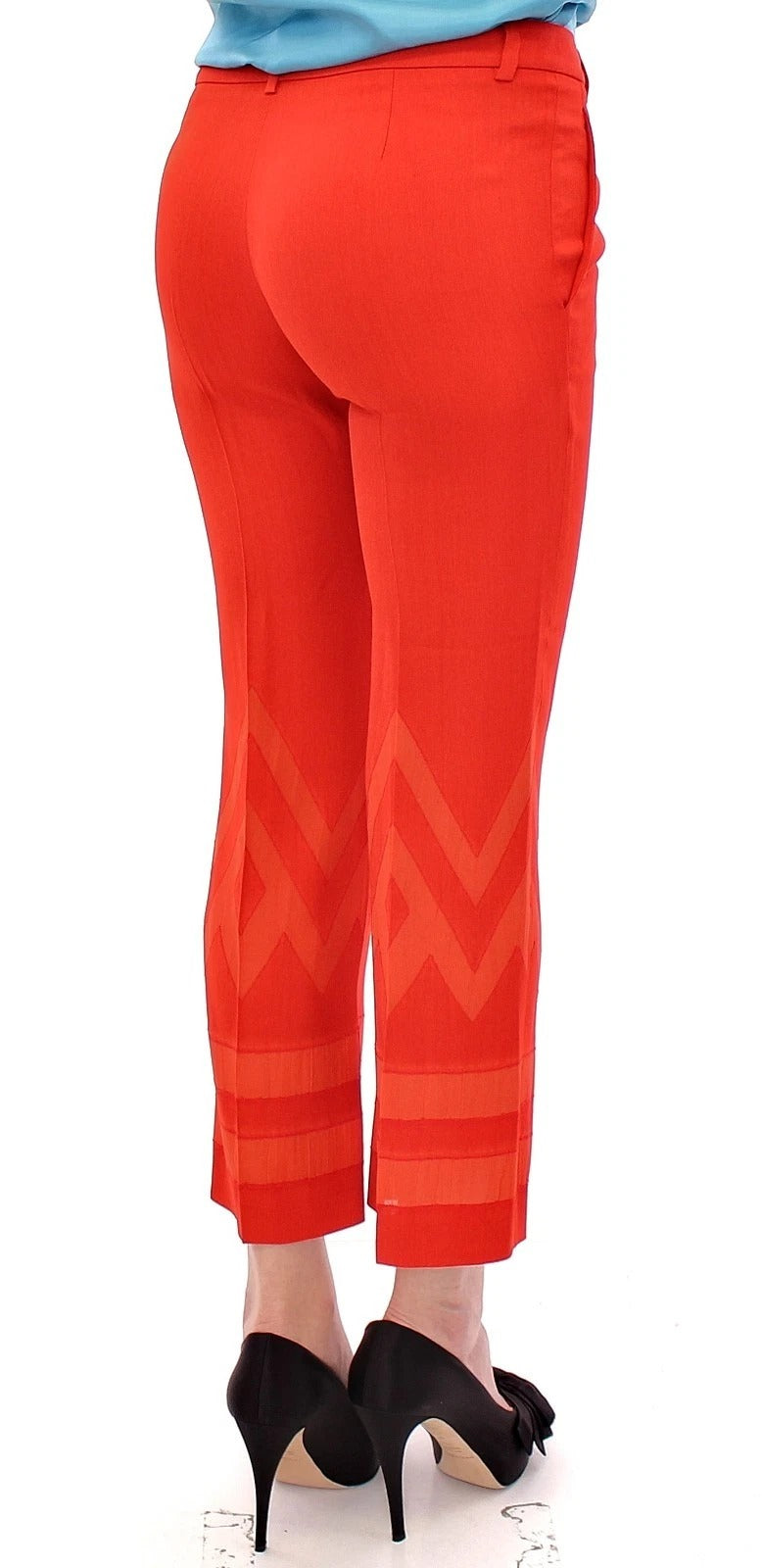 Geometric-Patterned Cropped Trousers — Red
