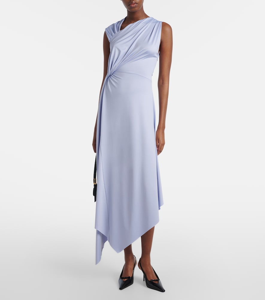 Asymmetric gathered jersey midi dress