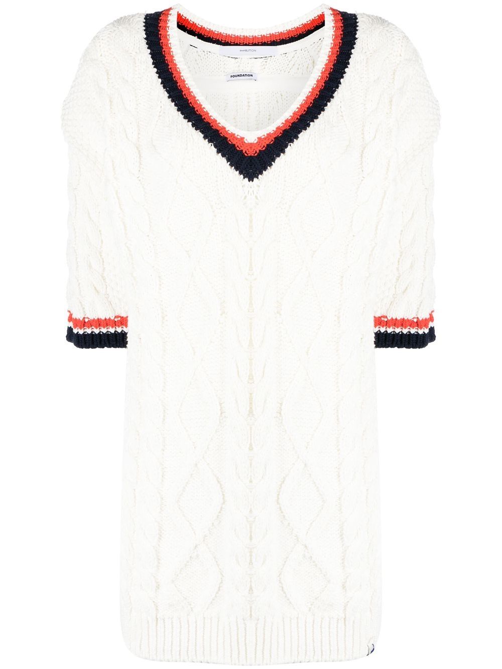 Three-quarter sleeve cable-knit top - White