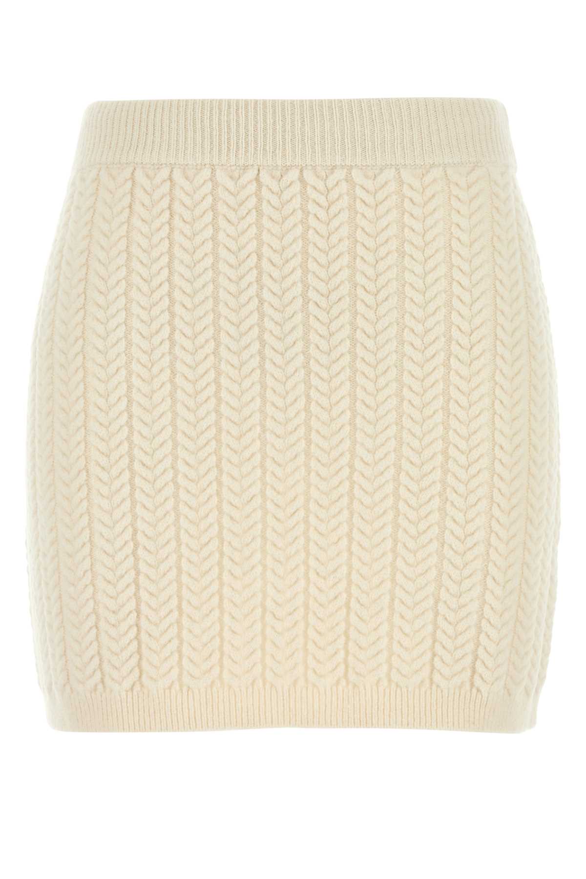 Herringbone Wool Blend Mini Skirt — Beige
