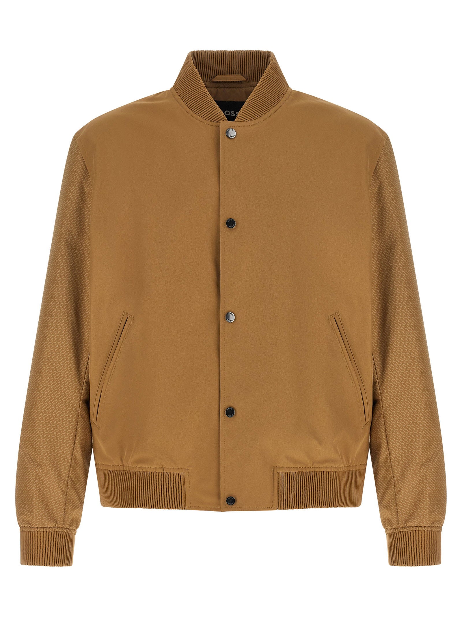 Textured Sleeve Bomber Jacket — Camel