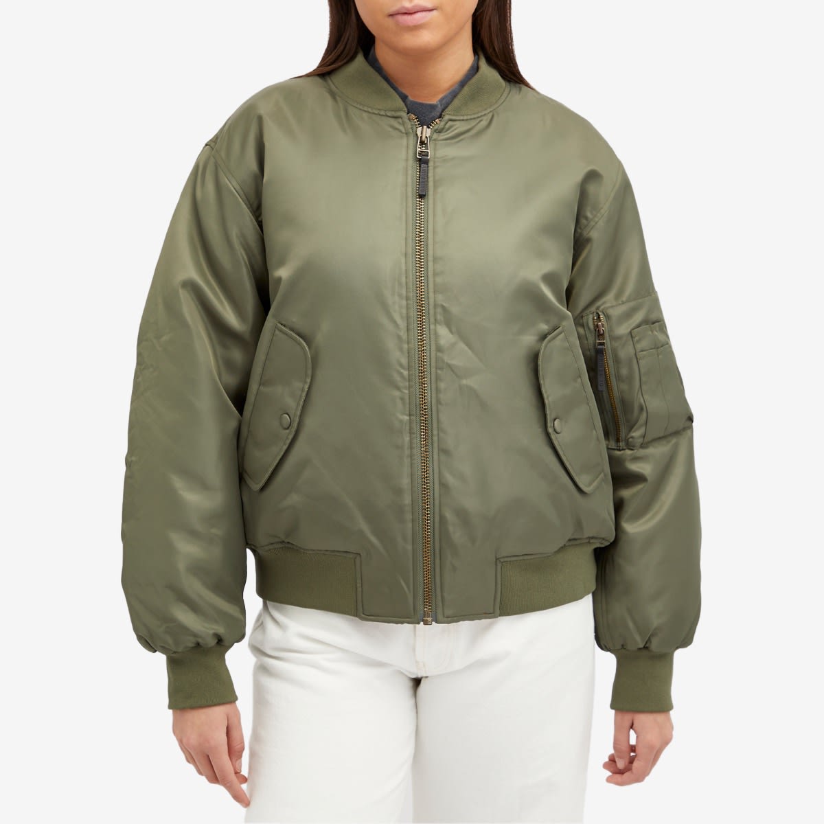 Women's Leon Bomber Jacket in Army Green, Size X-Small