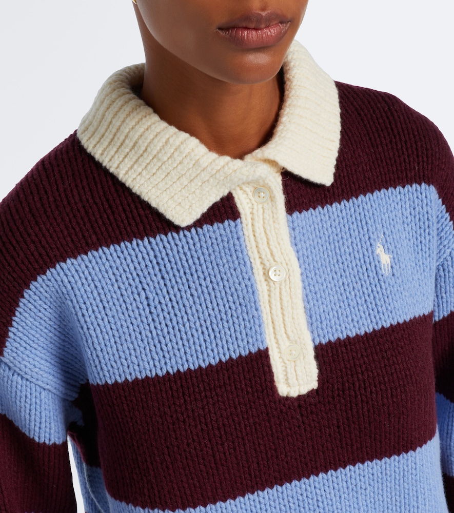 Striped wool-blend polo sweater