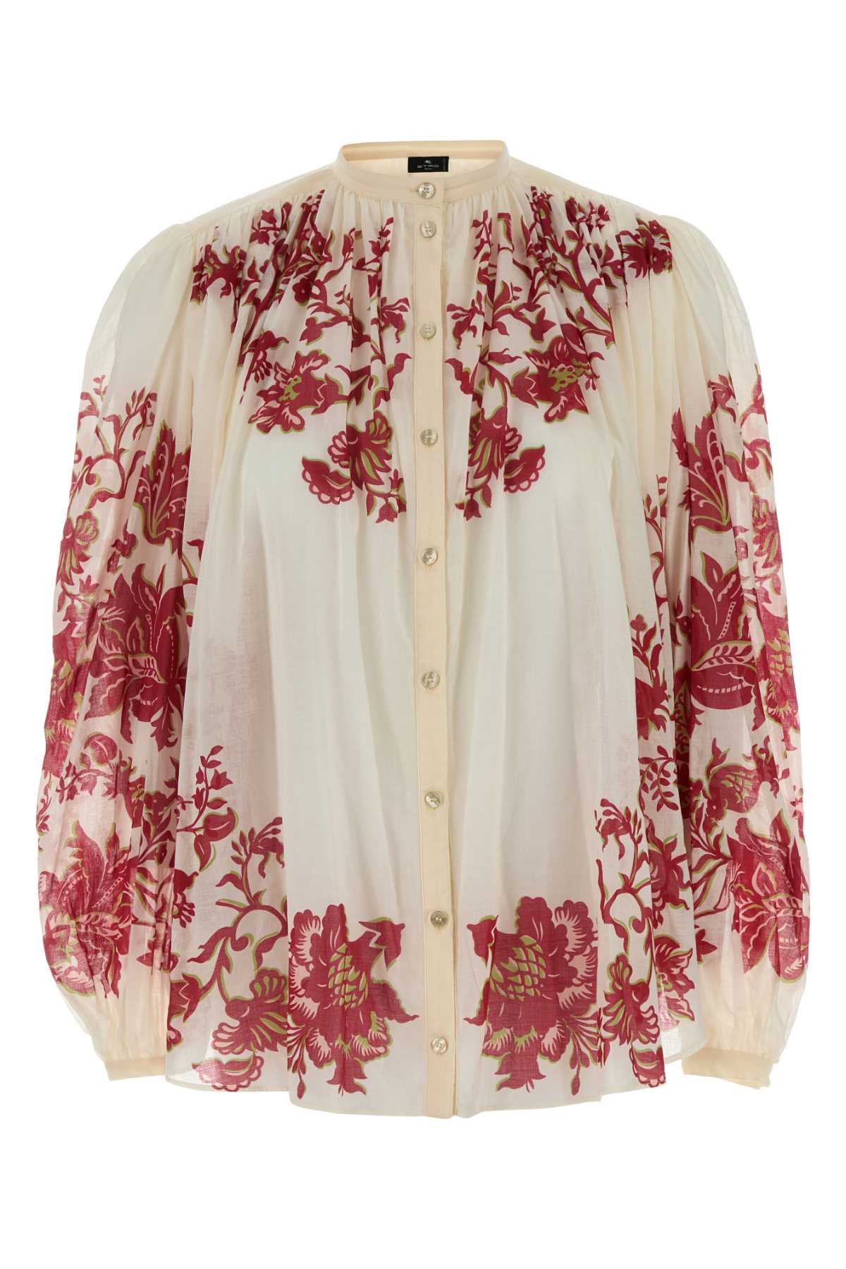 Floral-Printed Cotton Blouse — Beige