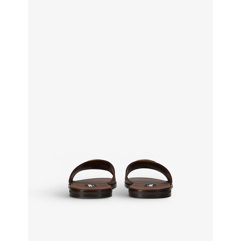 Mens Tan Brighton Logo-embellished Leather Sliders