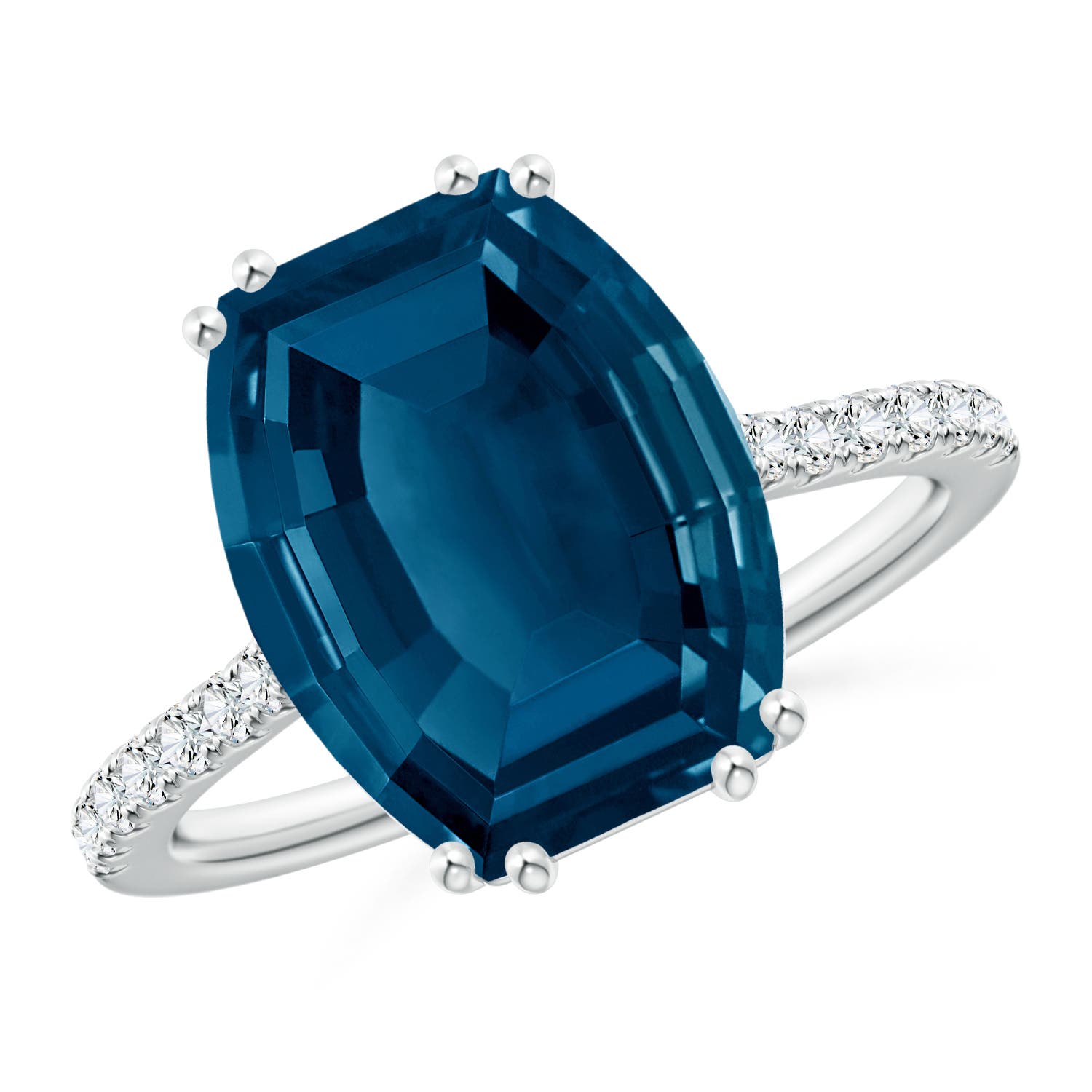 Angara 5.4 Carats Barrel-Shaped London Blue Topaz Solitaire Ring in Platinum