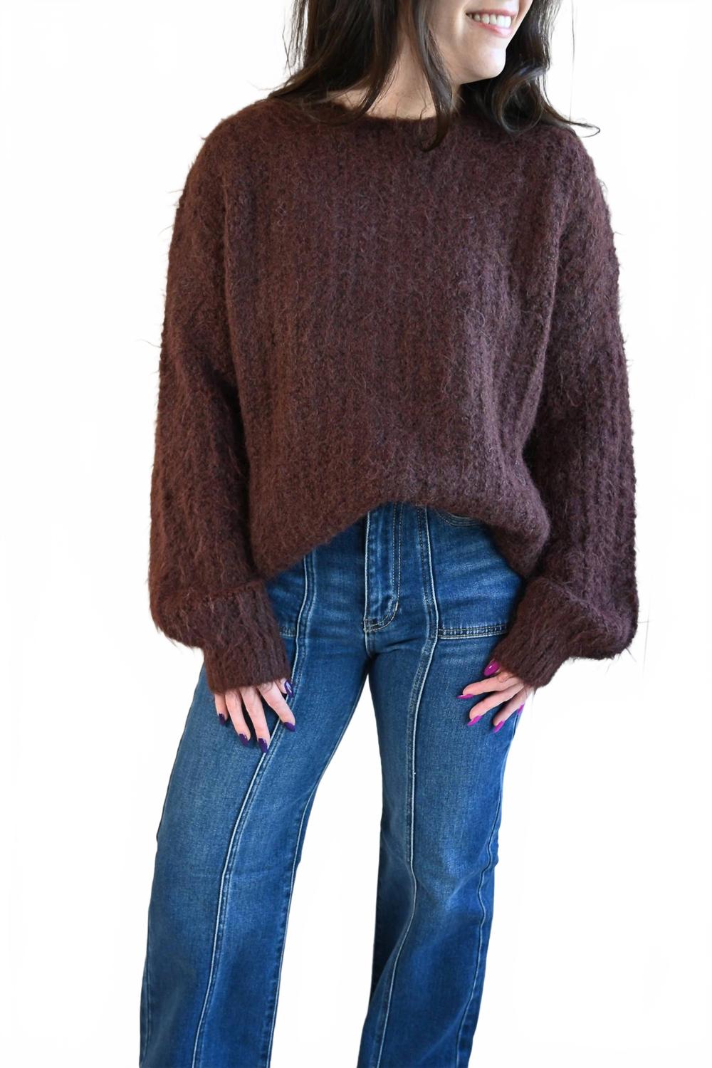 Ridge Road Fuzzy Sweater In Brown
