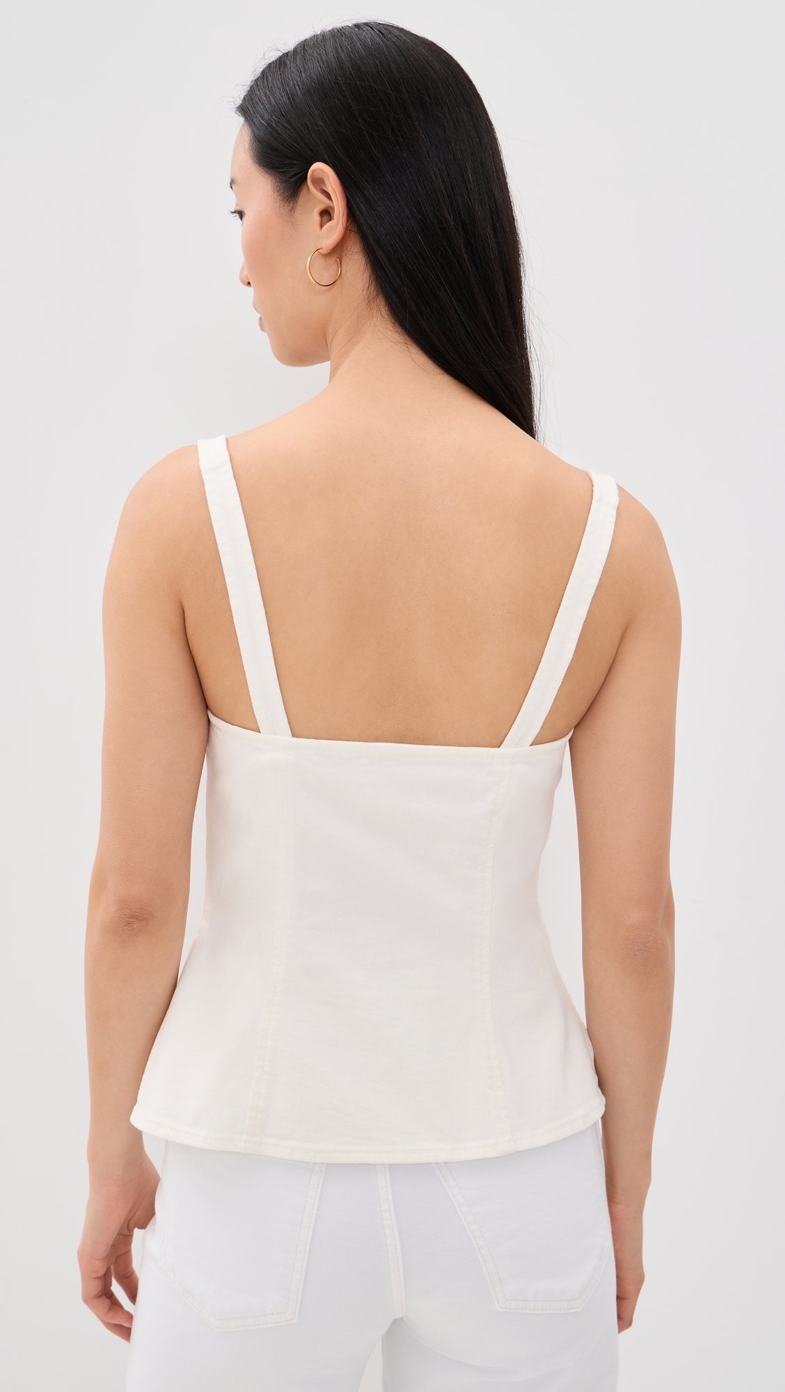 Sleeveless Denim Button Front Top Cotton White