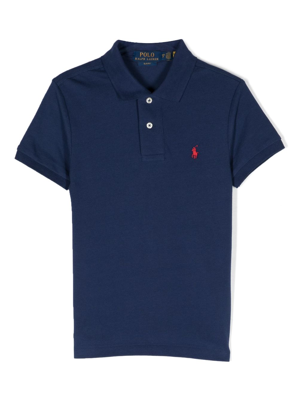 Logo-embroidered cotton polo shirt - Blue