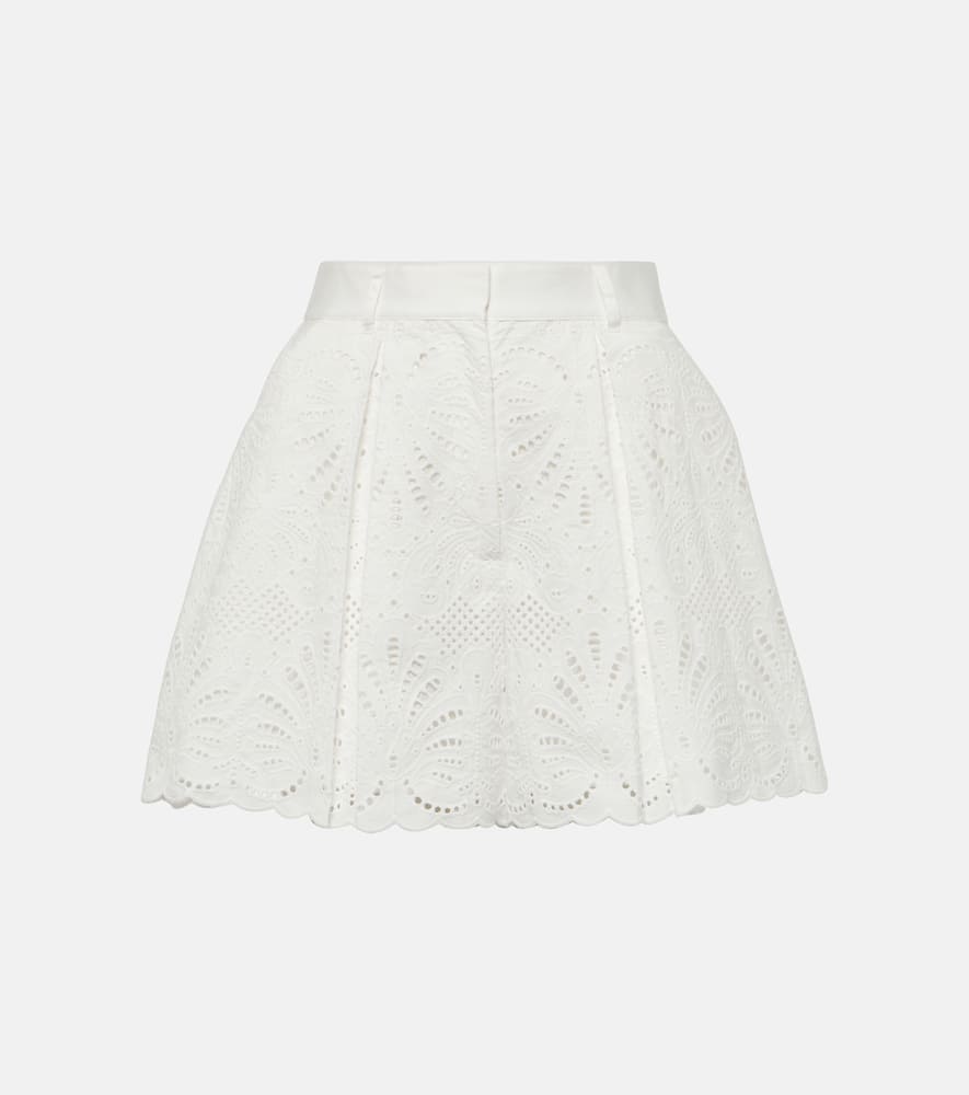 Self-Portrait High-rise embroidered cotton shorts