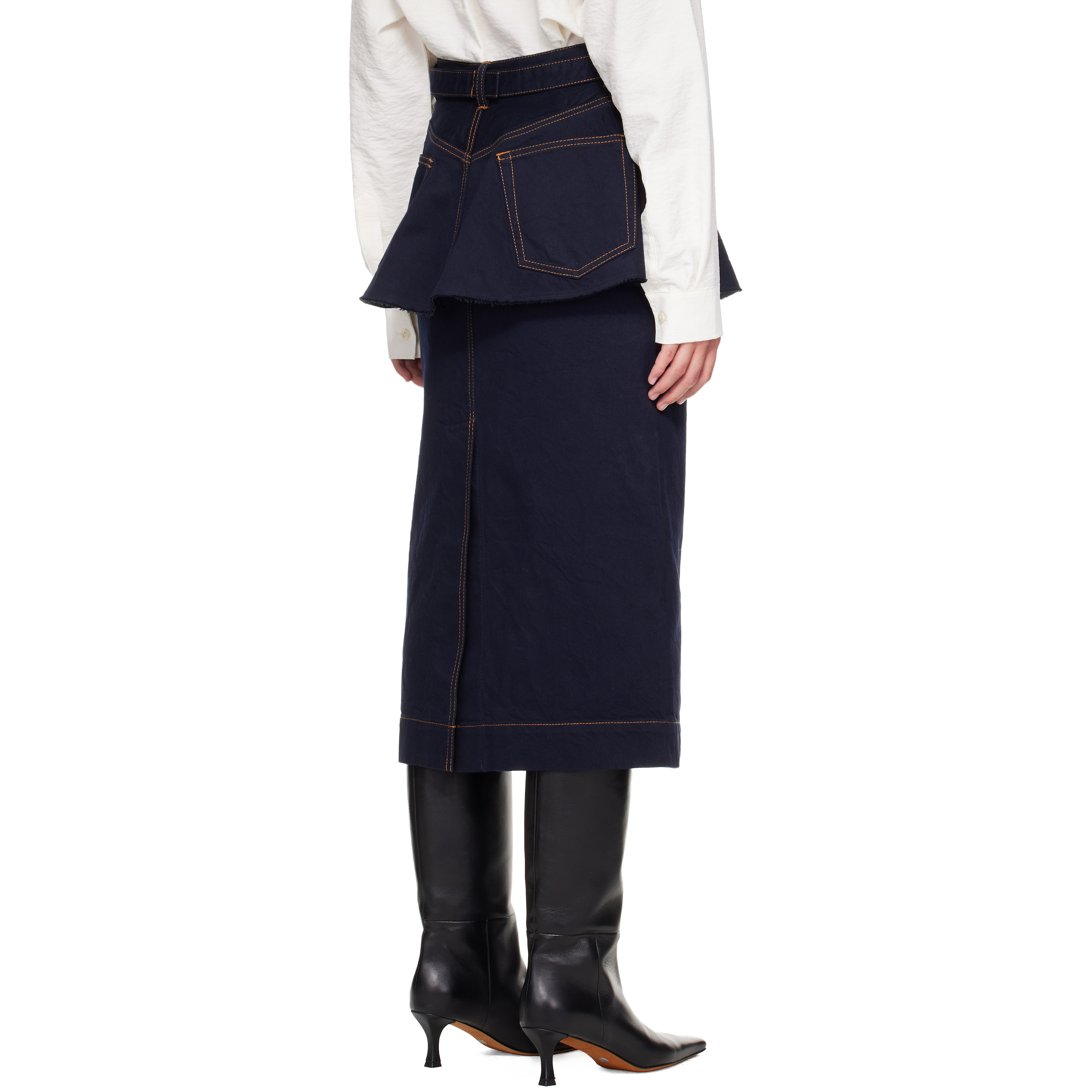 Navy Denim Midi Skirt