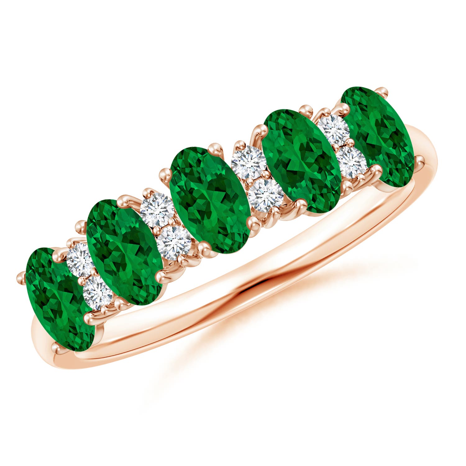 Angara 1.0 Carat Lab-Grown Five Stone Emerald and Diamond Wedding Ring in 18K Rose Gold