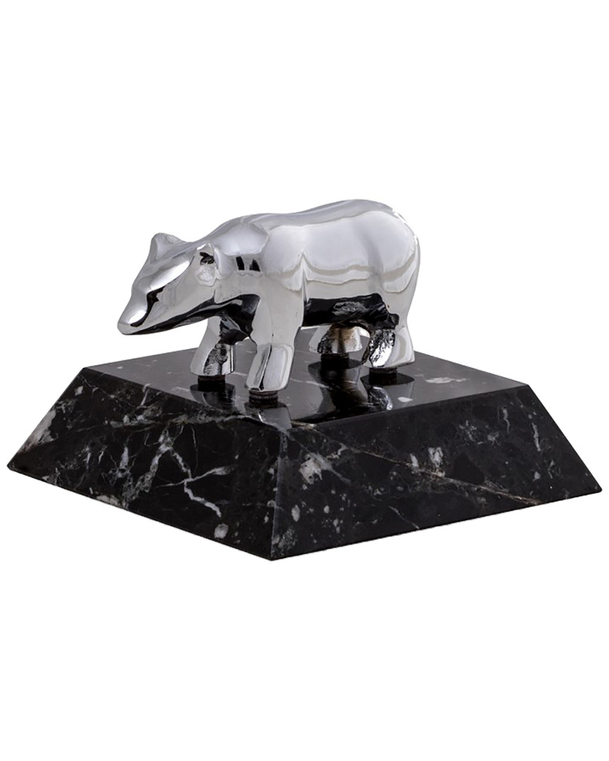 Chrome Plated Bear Paperweight on Black Zebra Marble