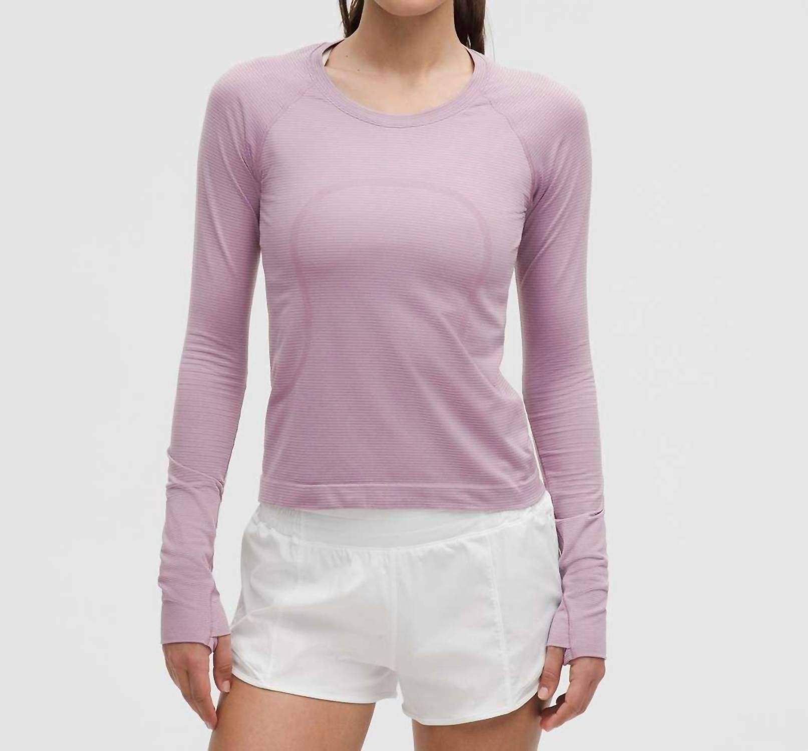 Swiftly Tech Long Sleeve 2.0 Top In Spandex Stripe Lavender Lux/faint Lavender