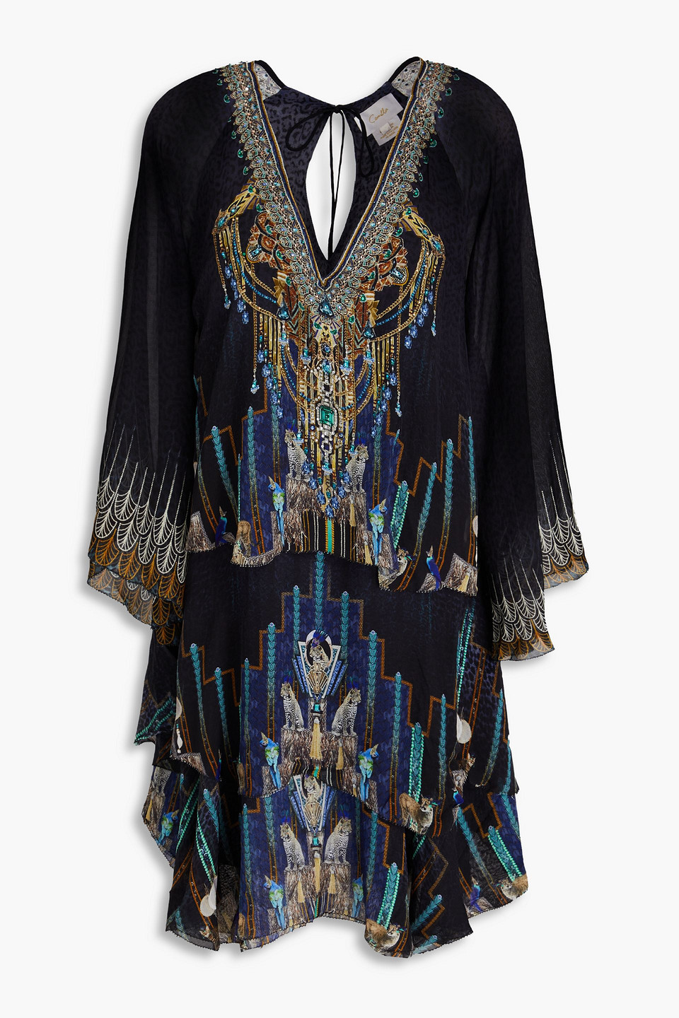 Embellished printed silk-chiffon mini dress