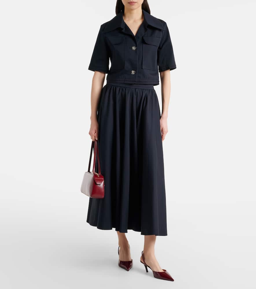 Pleated cotton midi skirt