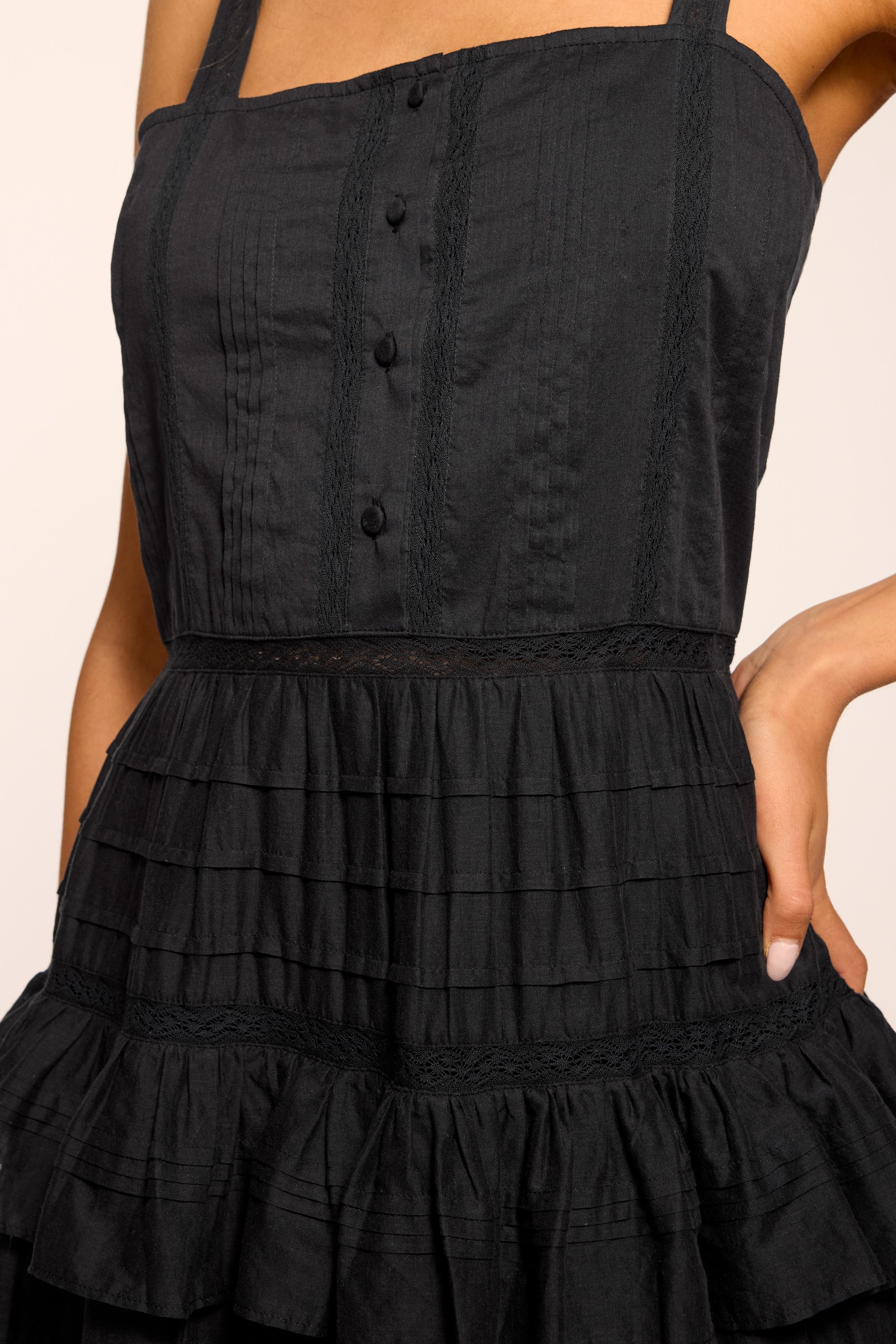 Daria Embroidered Voile Midi Dress Black in Black