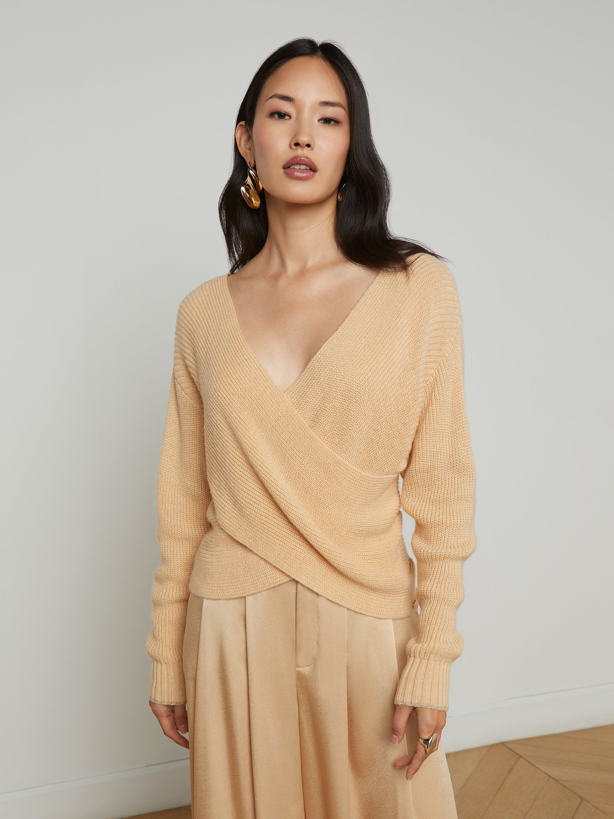 Antonella Crossover Sweater In Warm Sand