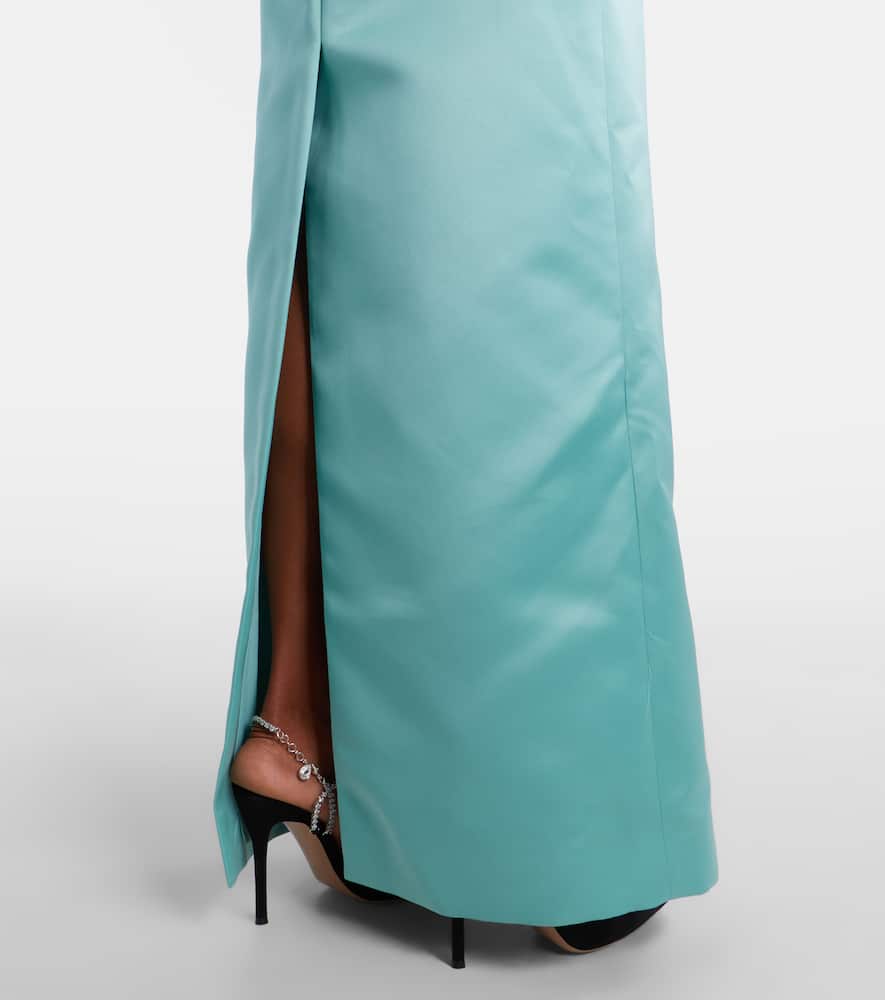 Floral off-shoulder duchesse satin gown