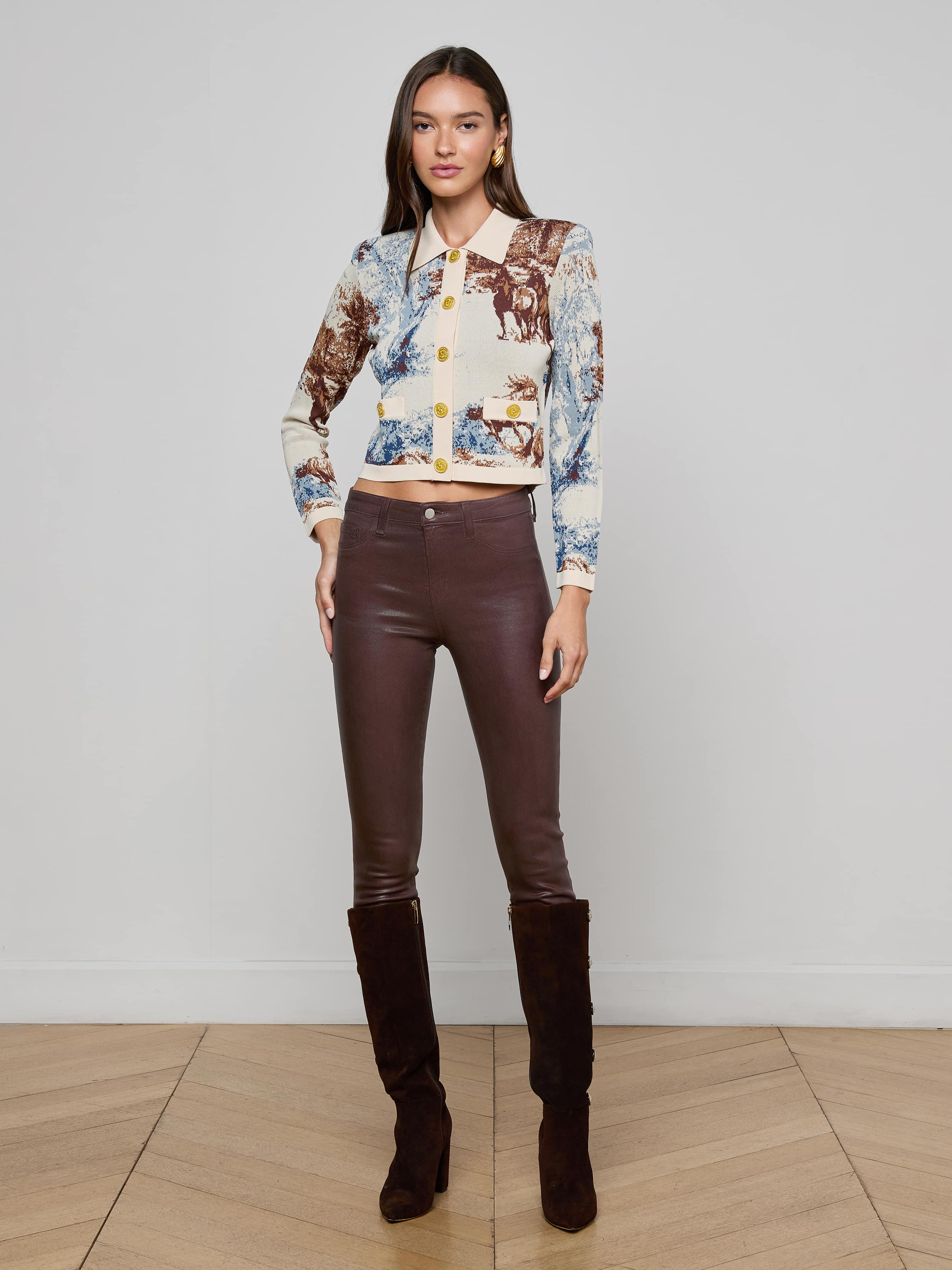 Osiris Jacquard Cardigan In Tan