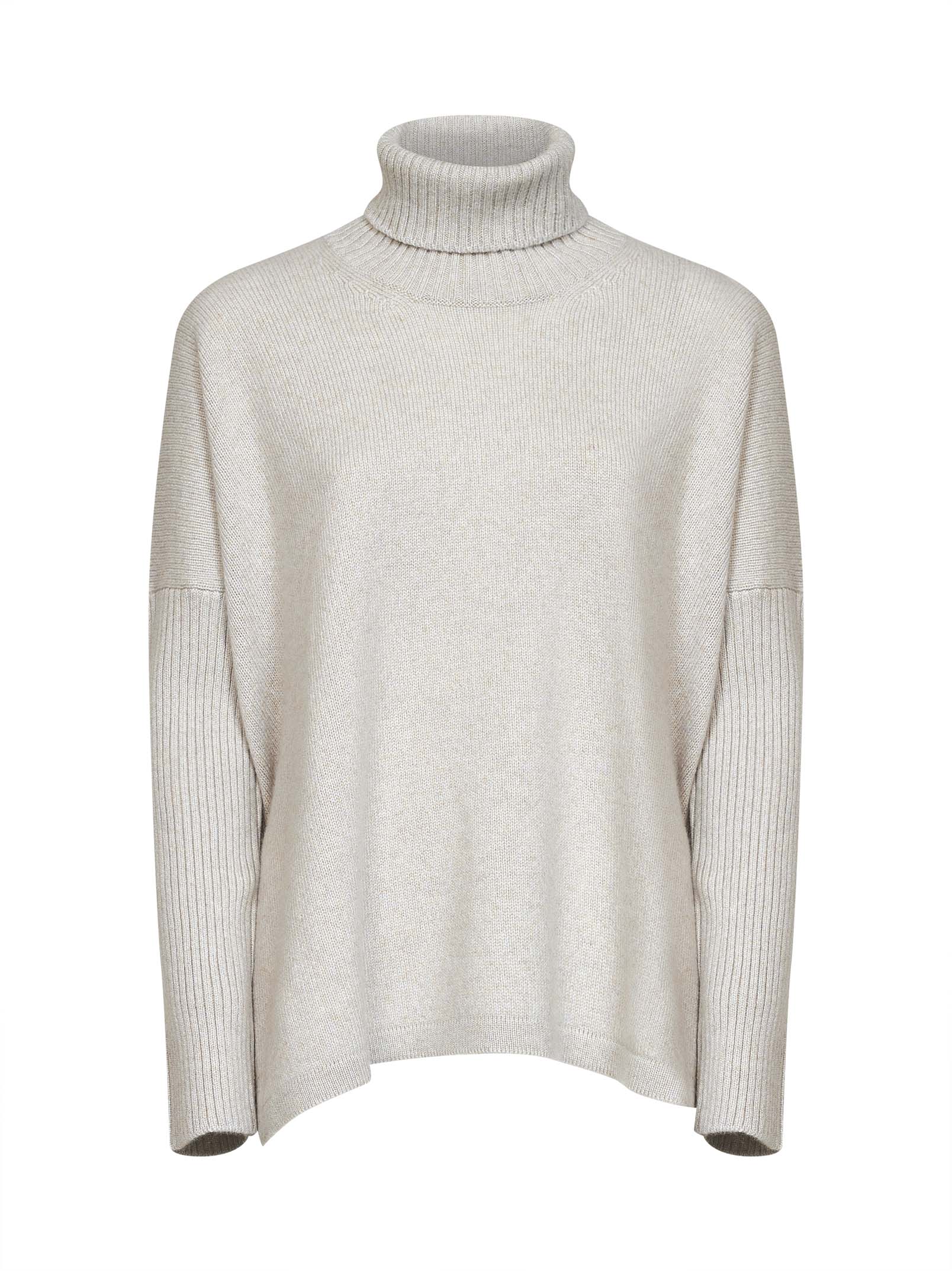 Wool Knit Turtleneck Sweater — Beige