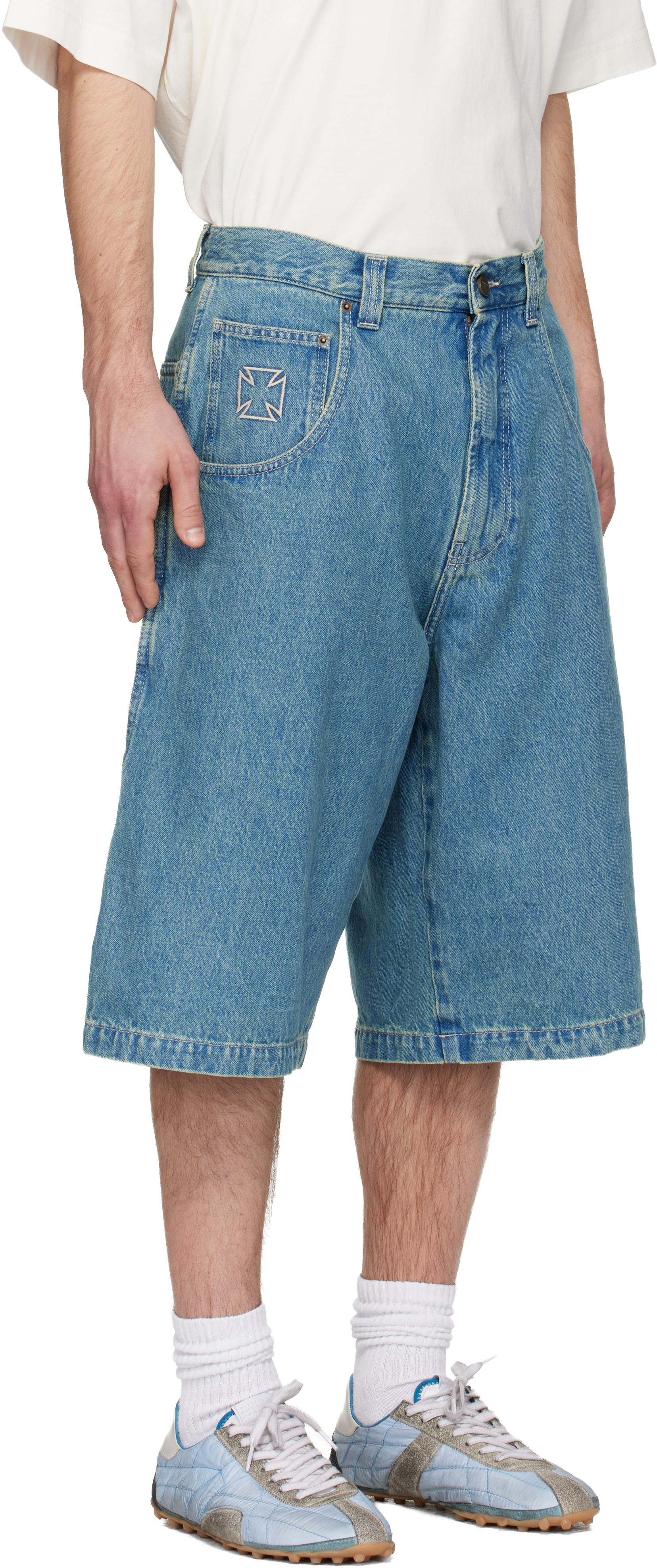 Blue Biker Cross Hip-Hop Denim Shorts