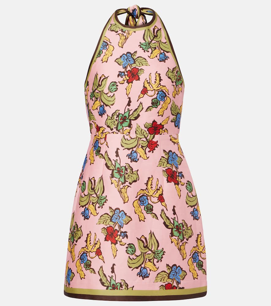 Alémais Floral halterneck linen-blend minidress