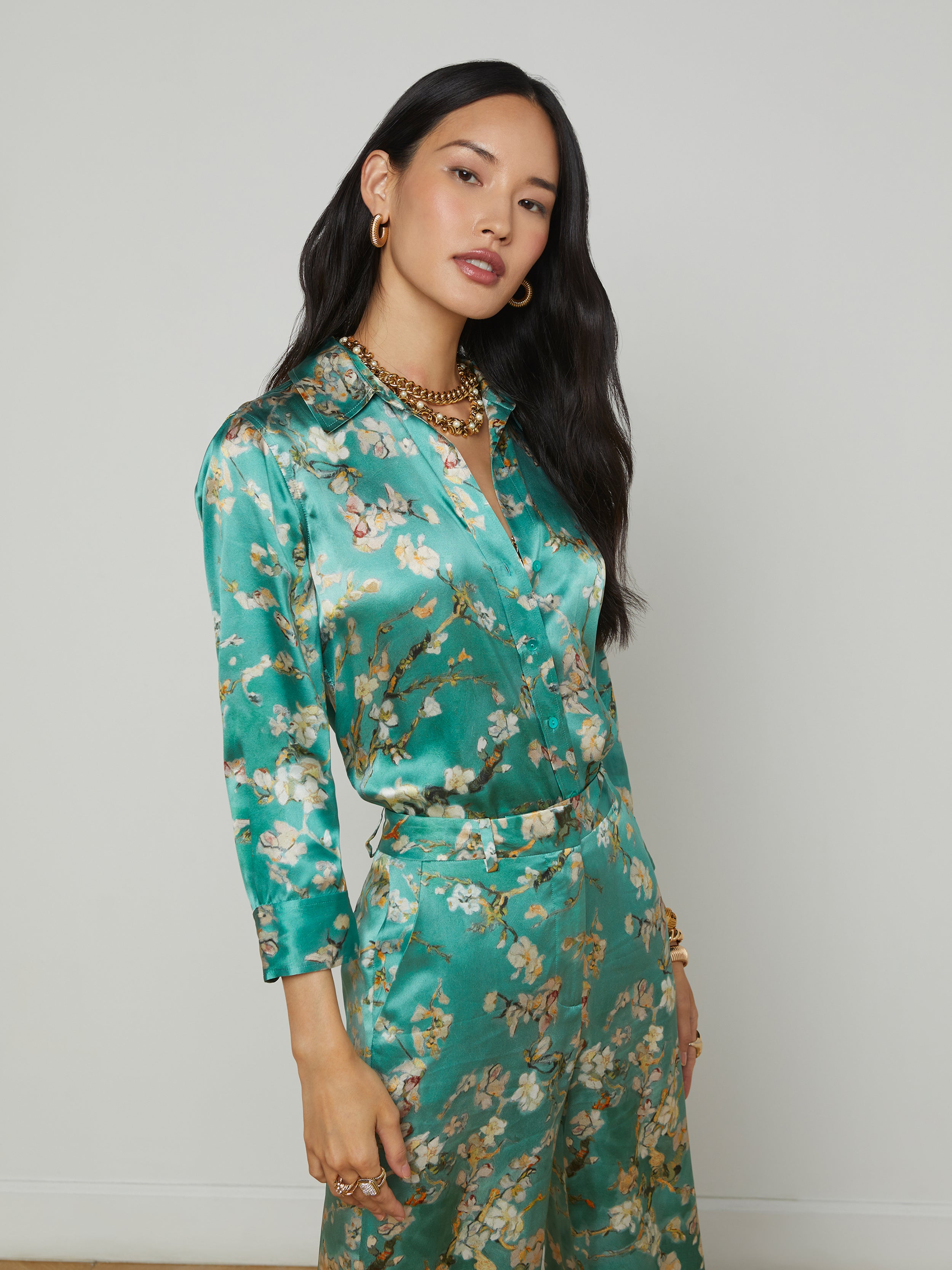 Dani Silk Blouse Top In Teal