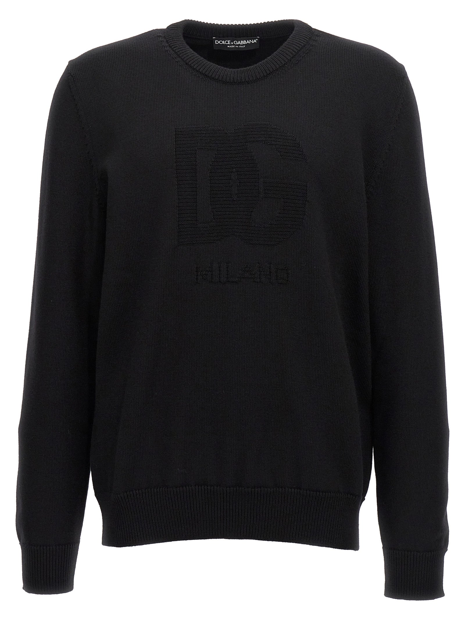 Intarsia Logo Virgin Wool Cardigan — Black