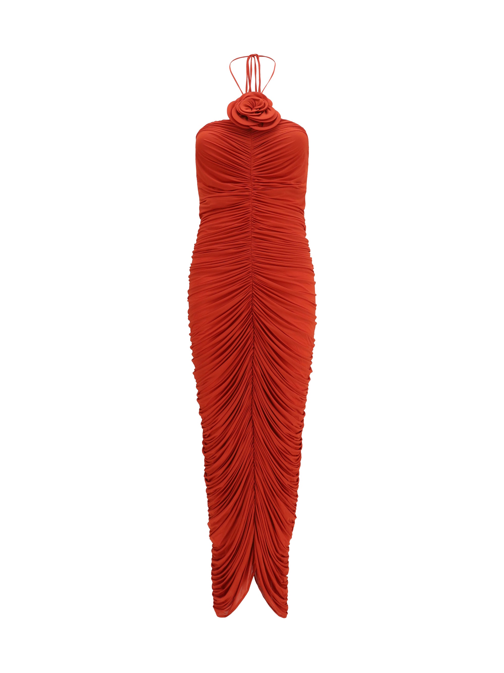 Halterneck Ruched Dress — Red