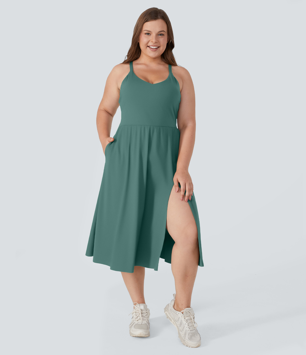 Everyday Plus Size Midi Chill Dress-La Land Workout Dress - Blue Spruce