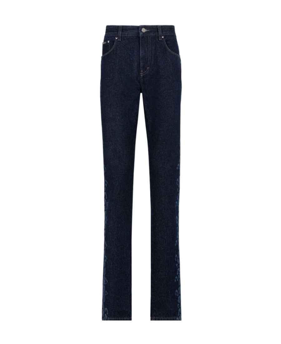 Leopard print straight-leg jeans