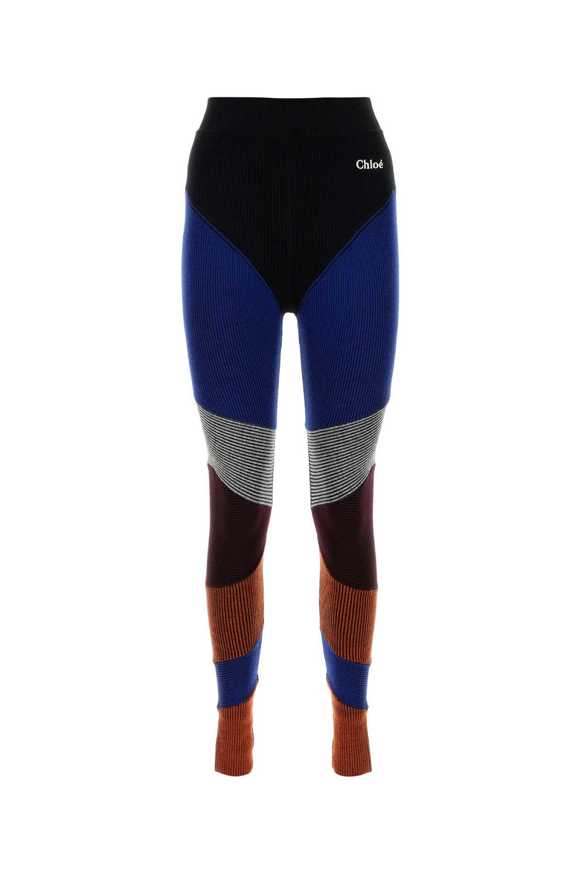 Multicolor Striped Ribbed Wool Leggings — Multicolor