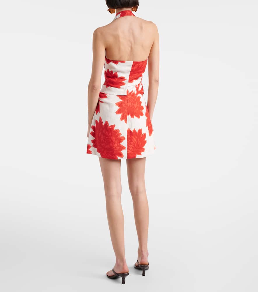 Floral ruched linen minidress