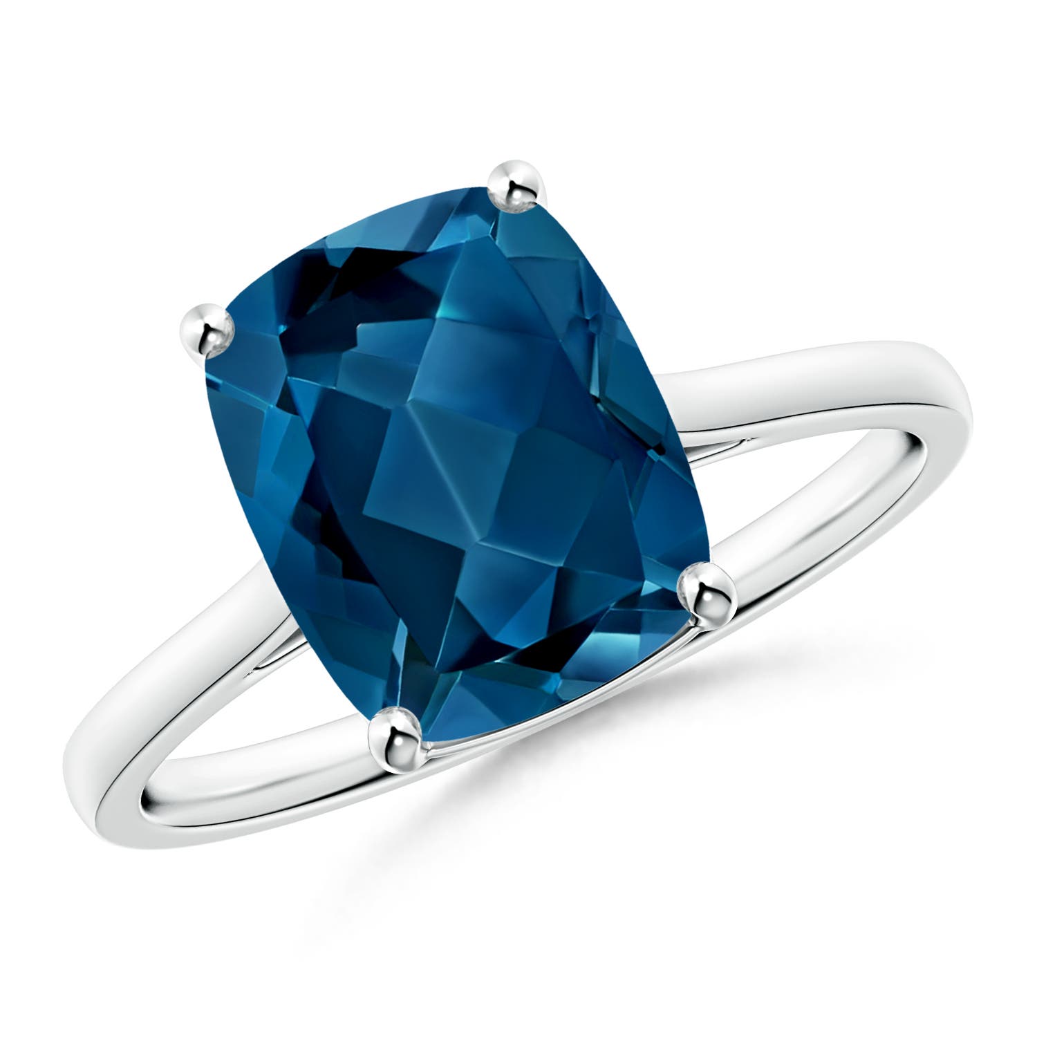 Angara 3.2 Carats Prong-Set Cushion London Blue Topaz Solitaire Ring in Platinum