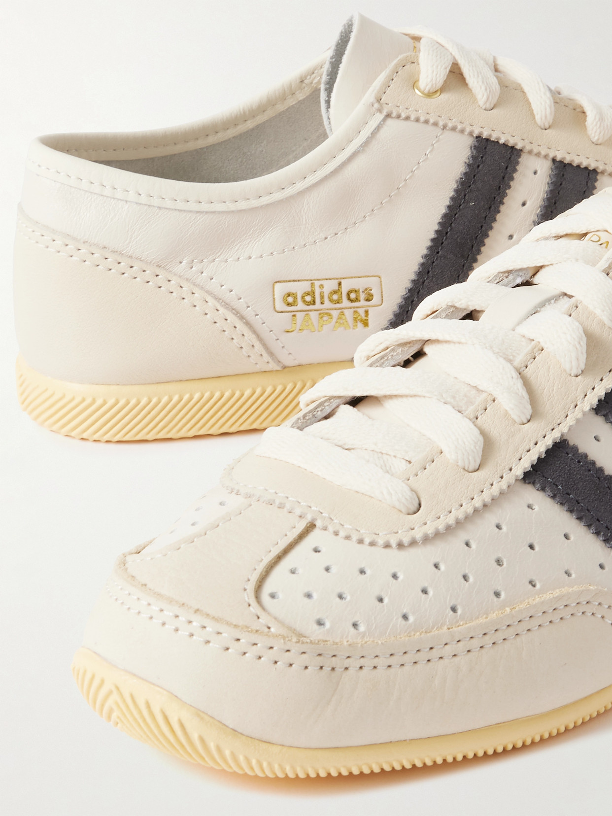 Japan Decon W Perforated Suede-trimmed Leather Sneakers - Cream