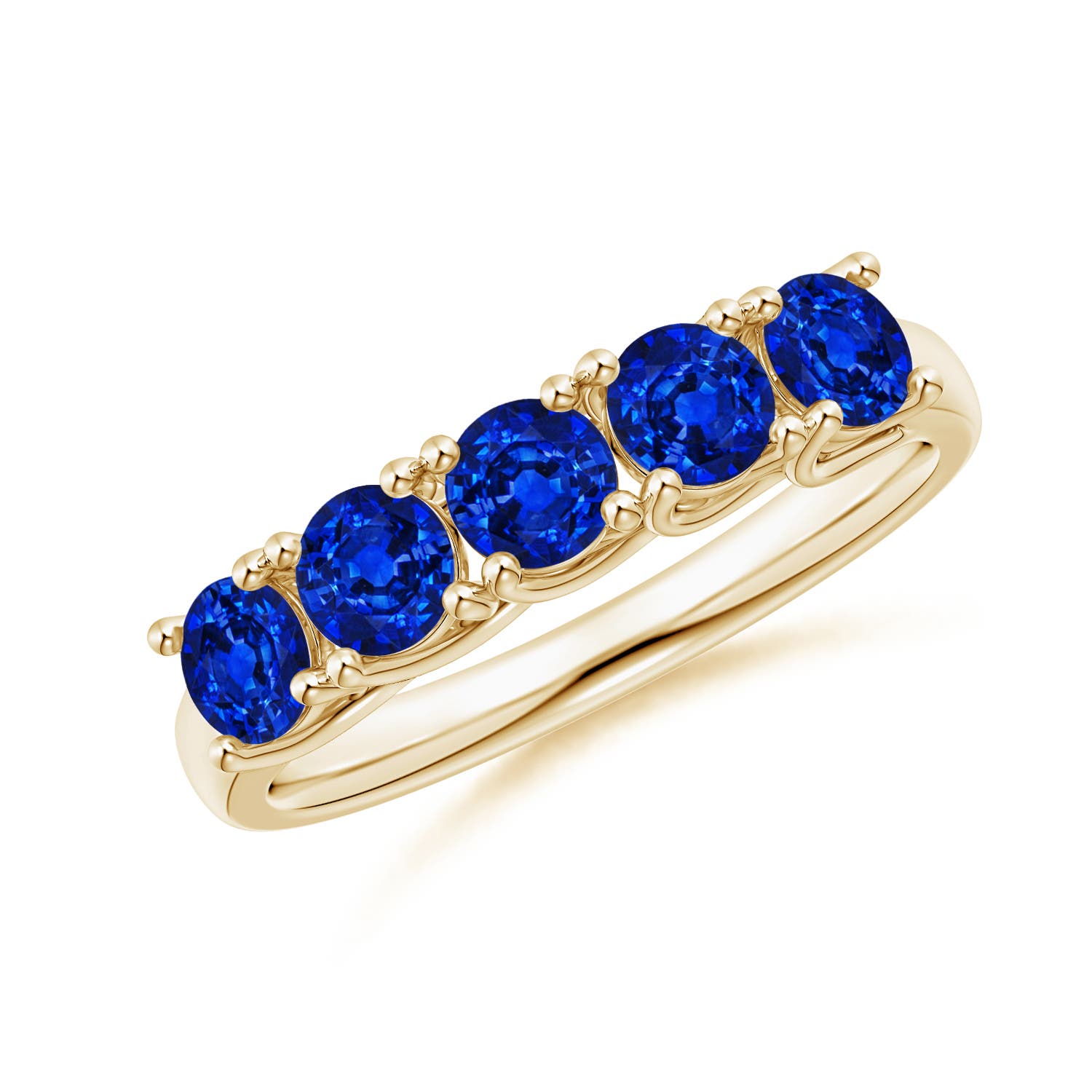 Angara 1.3 Carats Half Eternity Five Stone Blue Sapphire Wedding Band in 18K Yellow Gold