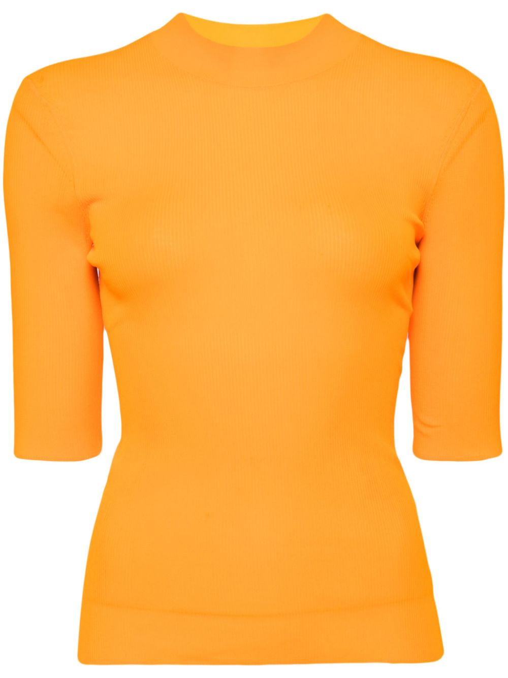 Mock-neck ribbed top - Orange