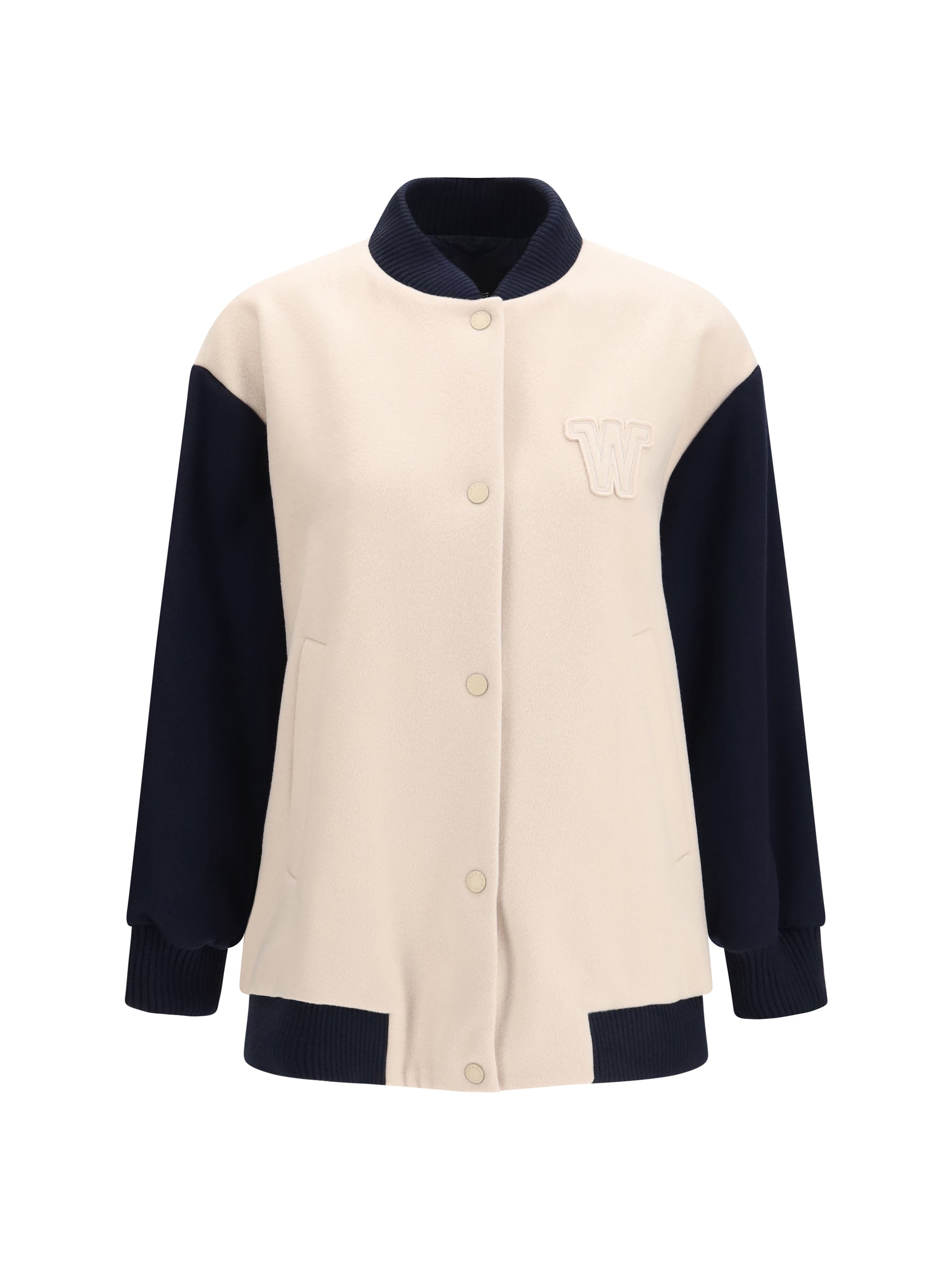 Double Wool Oversized Bomber Jacket — Beige
