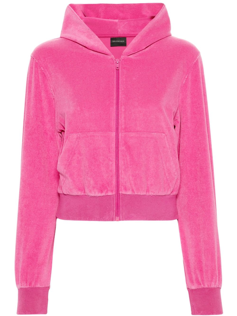 Velvet Rhinestone-Logo Hoodie — Fuchsia