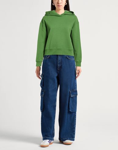 Woman Sweatshirt Green Size M Cotton, Elastane