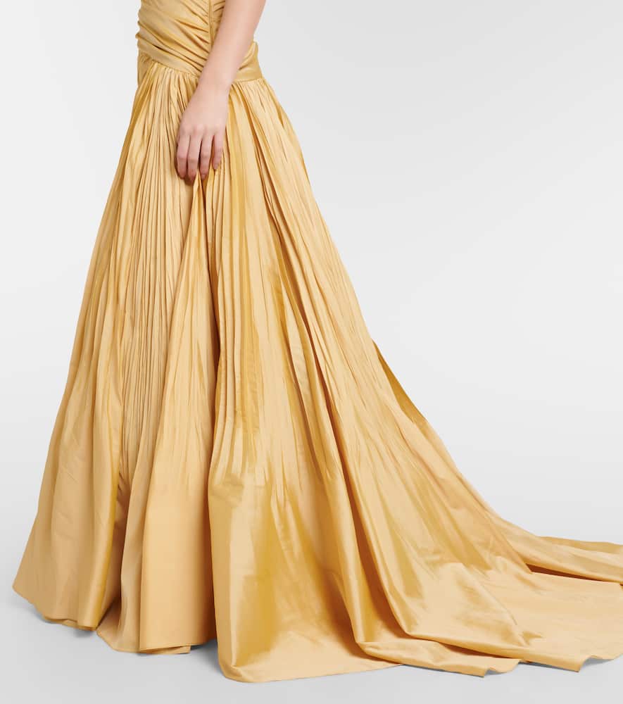Draped one-shoulder taffeta gown