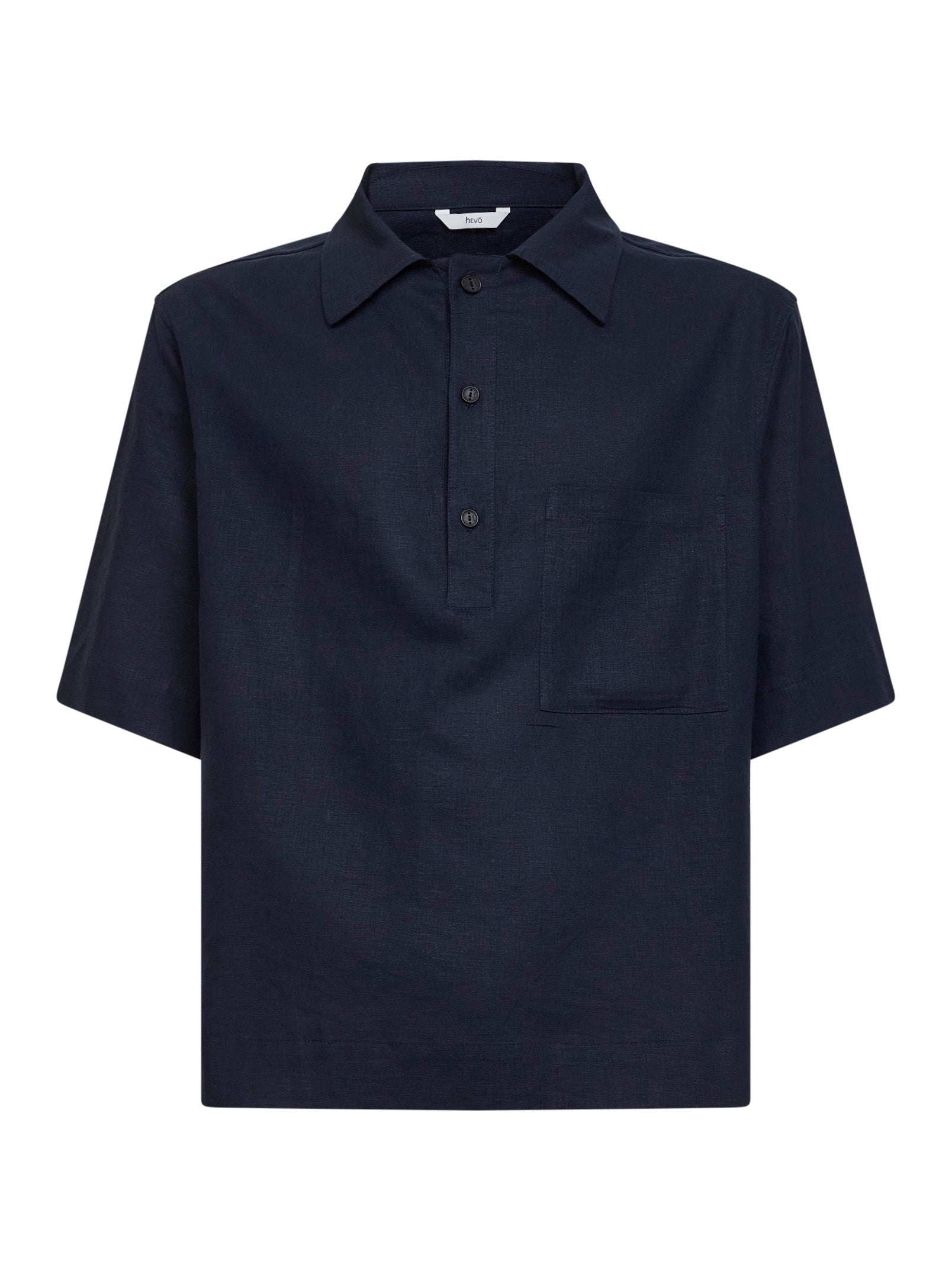 Linen-Viscose Blend Polo Shirt — Navy
