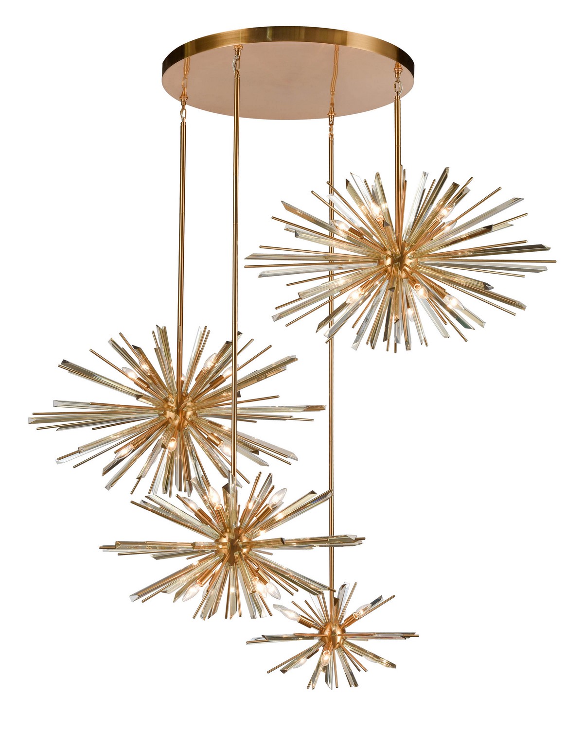 Palisades Ave. 34-Light Chandelier in Antique Brass With Champagne Gla