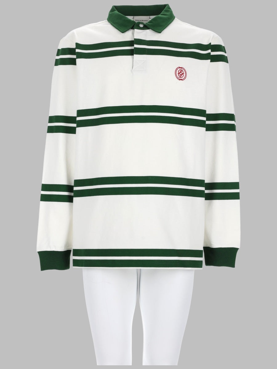 Drôle De Monsieur Men's Striped Cotton Polo Shirt with Mirror Graphic Detail
