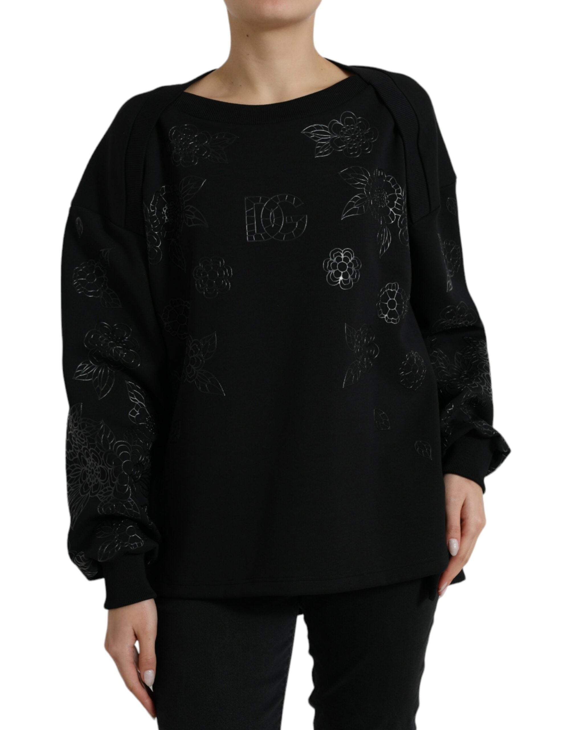 Floral Logo Appliqué Sweater — Black