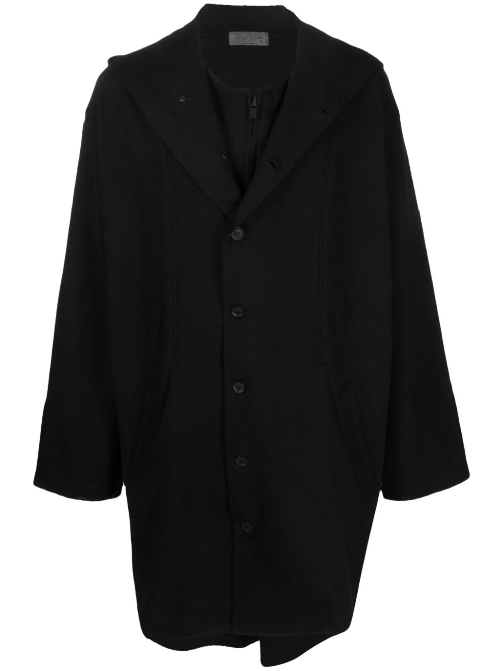 Single-breasted hooded coat - Black